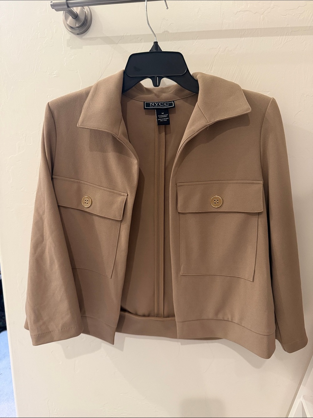 New York & Company Camel Button-Front Utility Blazer